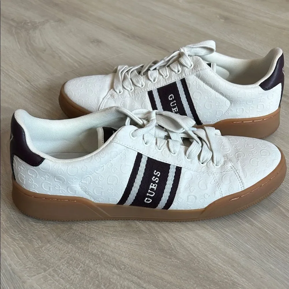Guess White and Tan Men's Sneakers, Size 10